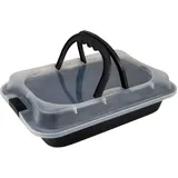 Intirilife Backblech mit Abdeckhaube zum Transportieren in Schwarz - 42 x 29 x 5 cm - Rechteckiger Transportbehälter Antihaft Kuchenbehälter Kuchenbox mit Tragegriff Kuchenblech