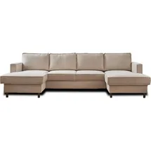 best mobilier Lisa Design Jake Wohnlandschaft U-Form, 7-Sitzer, mit Schlaffunktion und Bettkasten, aus Cord Beige