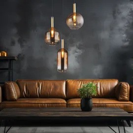 GLOBO Pendelleuchte Hängelampe Deckenleuchte Esszimmerlampe Glas Amber 3-Flammig