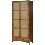 MASSIVMOEBEL24.DE Schrank Mango/seegras 100x40x200 hellbraun lackiert MIZUMI 110
