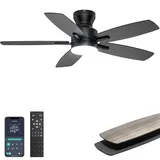 Ohniyou Deckenventilator mit Beleuchtung, 106 cm Deckenventilator mit Fernbedienung/APP-Steuerung, moderne Deckenventilatoren für Schlafzimmer und Küche, dimmbar, leiser Gleichstrommotor, Schwarz