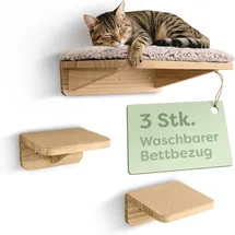 knupis Katzen Kletterwand Set mit Katzenbett & 2X Katzentreppe – Kiefernholz, Stabile Wandliege bis 30 kg – Für Spielspaß & Gemütlichkeit - Beige