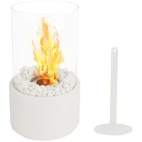 LUFEIS Tischkamin, Tischfeuer mit Deko Steinen und 2 Brennkammern (Tanks), Tragbarer Tabletop Feuerschale Bio Ethanol, für den Innen- und Außenbereich, Glasfeuer, Tisch-Dekofeuer