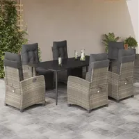 VidaXL 7-tlg. Garten-Essgruppe mit Kissen Hellgrau Poly Rattan