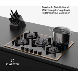 Klarstein Gaskochfeld, 5-Brenner Kupferrahmen, 10,4 kW, Elektrische Zündung, FFD-Sicherheit, Glasoberfläche, Gusseiserne Topfträger, L... - Braun