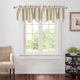 Aquazolax Verdunkelungs-Querbehang für Wohnzimmer, 2 Stück, wärmeisolierend, mit Stangenschlaufen, Bogenrand-Design, Fenster-Querbehang, ca. 132 x 46 cm, 2 Schals, Beige