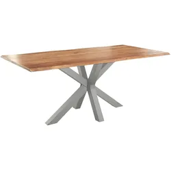 SAM® Esstisch Baumkante massiv Akazie natur 200 x 100 silber SPYRO