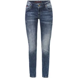 Cipo & Baxx Jeans Damen, Gr. 28, Länge 34, blau, 98% Baumwolle, 2% Elasthan, unifarben, slim fit lang, Jeans Slim-fit-Jeans, Mit cooler Used-Waschung, WD461