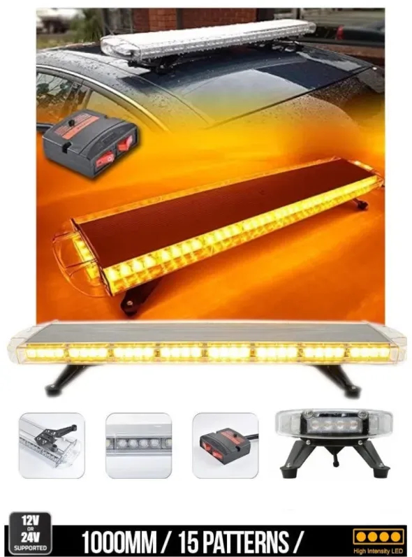 Leistungsstarke Notfall-Warnleuchte 98 cm 72 LEDs LED-Blitz-Kennleuchte Kuppel LED-Bar 12–24V mit 15 Betriebsmodi gelb für Straß