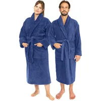 Classic Turkish Towels - Luxuriöser Frottee-Bademantel für Damen und Herren, 100% türkische Baumwolle, weich und plüschig, langer Unisex-Bademantel, Marineblau, Large - L