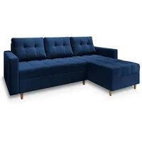 Masseno Ecksofa, Blau, Holz, 3-Sitzer, L-Form,L-Form, 220x140 cm, Wohnzimmer, Sofas & Couches, Wohnlandschaften, Ecksofas