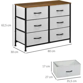 Homcom Kommode Sideboard mit 6 klappbaren Stoffschubladen, Schubladenschrank mit Arbeitsplatte, Griff, Mehrzweckschrank mit Kippschutz, für Wohnzimmer Schlafzimmer, Grau