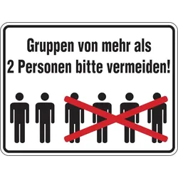 Hinweisschild, Gruppen von mehr als 2 Personen bitte vermeiden - 300x200x1.5 mm Kunststoff