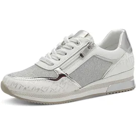 Marco Tozzi Sneaker flach mit Schnürsenkeln Freizeit, Weiß (White/Silver), 42
