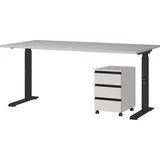 KADIMA DESIGN Büro Set 2-teilig Schreibtisch 160x80cm & Rollcontainer 215x91x80cm beige/schwarz