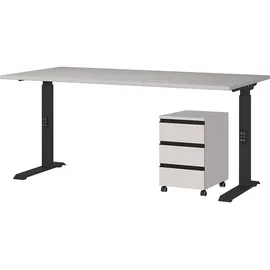 KADIMA DESIGN Büro Set 2-teilig Schreibtisch 160x80cm & Rollcontainer 215x91x80cm beige/schwarz