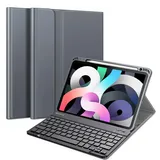 Fintie Tastatur Hülle für iPad Air 11 Zoll M2, iPad Air 6/5/4 (2024/2022/2020) 10,9 Zoll, TPU Rückschale Schutzhülle mit Stifthalter, magnetisch Abnehmbarer Keyboard (QWERTZ Layout), Himmelgrau