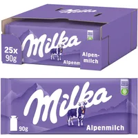 Milka Alpenmilch Schokolade, zartschmelzende Textur, Tafelschokolade, 25x90g