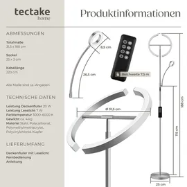 Tectake Deckenfluter Auralis LED 20W, Leselicht, dimmbar - Nickel, matt