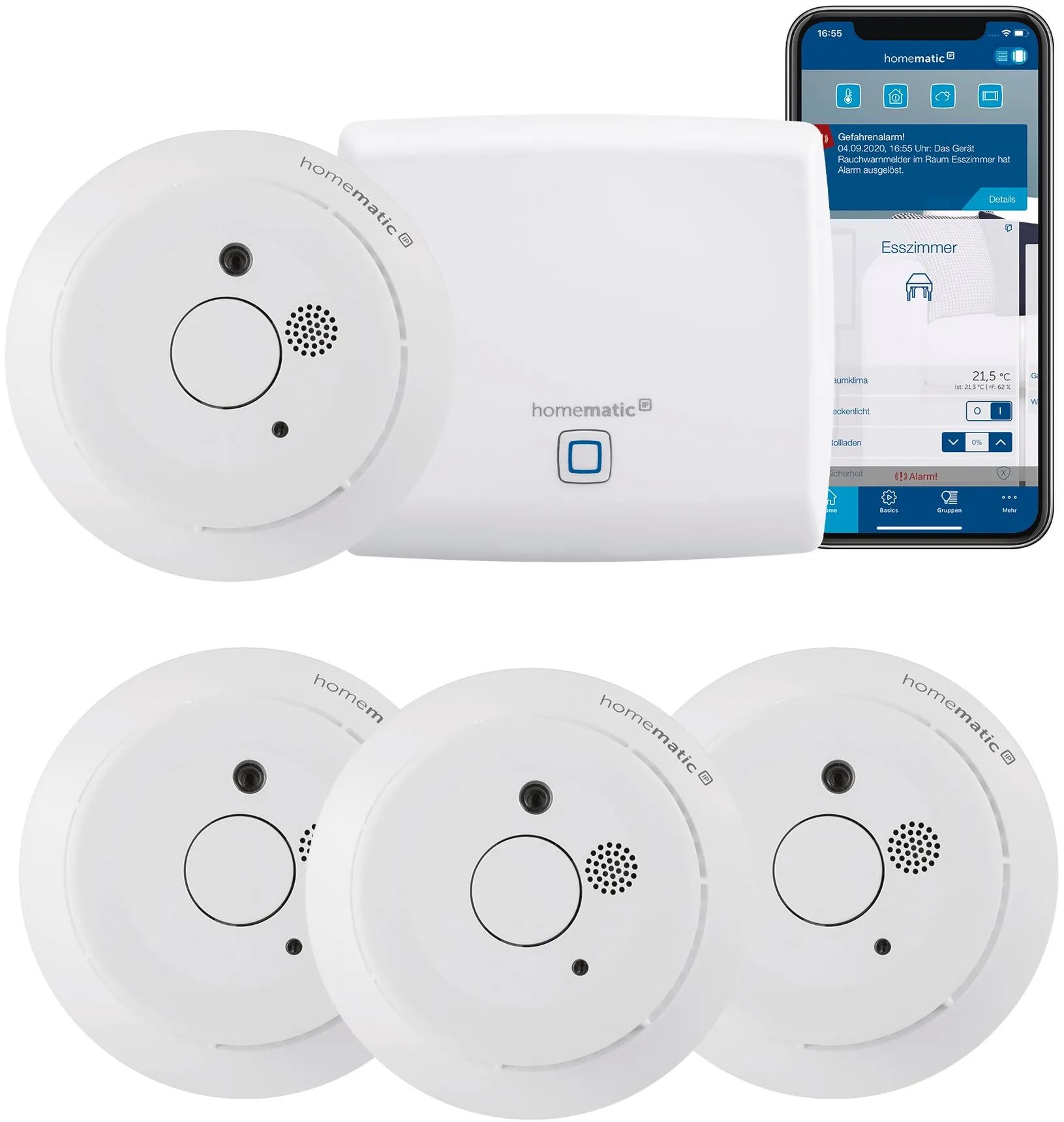 HOMEMATIC IP Smart-Home-Zubehör "Bundle Starter Set Rauchwarnmelder + Rauchwarnmelder" Smart-Home-Stationen weiß Homematic IP