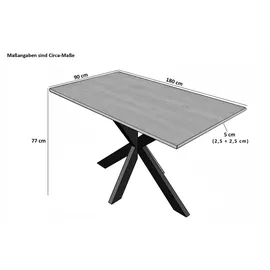 sam möbel gmbh Esstisch 180 x 90 cm Mango massiv vielfarbig gerade Kanten Spider-Gestell Schwarz LIBRO - Hellbraun