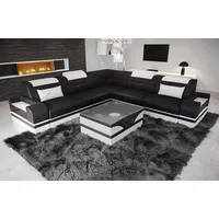 Sofa Dreams Ecksofa Leder Couch Sofa Trivento L Form Ledersofa, L-Form Ledersofa mit LED, wahlweise mit Bettfunktion schwarz