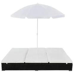 vidaXL Outdoor-Loungebett mit Sonnenschirm Poly Rattan Schwarz