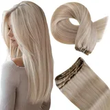 Hetto Blond Tressen Echthaar Extensions Remy Echthaar Tressen Extensions Aschblondine Highlights Gebleichtes Blond Naturlich Tressen Haarverlangerung #18/613 80g 40cm