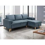 vente-unique Vente-unique-Ecksofa mit Schlaffunktion & Bettkasten + Sessel - Stoff - Blaugrün - KORI