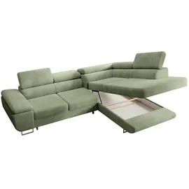 Selsey Ecksofa mit Schlaffunktion, Bettkasten, Ottomane rechts, Cordbezug Salbeigrün