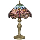 Licht-Erlebnisse Tischleuchte DRAGONFLY, ohne Leuchtmittel, in Messing Bunt E27 45 cm Glas Metall Tiffany Stil Wohnzimmer bunt