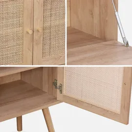 sweeek - Schreibschrank / Sekretär, 2 Türen und Regale, Holzeffekt und Rohrgeflecht
