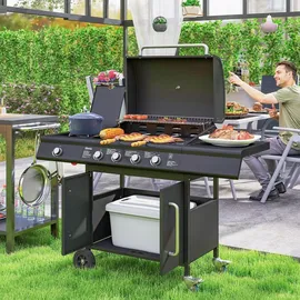 Outsunny Gasgrill Grillwagen 129,5 x 56 x 110 cm Schwarz
