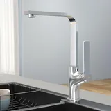 EMKE Küchenarmatur Chrom im Ultradünnen Design, 30x22x10 cm Küchenarmatur, 360° Drehbar Wasserhahn Küche, Einhebelmischer Edelstahl für Moderne Küchen