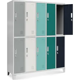 Jan Nowak Umkleideschrank 5B2A Spind Spint Schließfachschrank Metallschrank mit 10 Fächern Etikettenhalter Metall 172 cm x 136 cm x 45 cm Mehrfarbig - Bunt