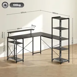 Homcom Schreibtisch, L-förmiger Computertisch 137 x 140 x 139,5 cm Schwarz