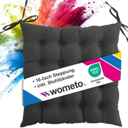 wometo Sitzkissen Stuhlkissen 40x40 OEKO-TEX  - dunkelgrau grau Sitzauflage Bank Polster Sitzpolster mit Bändern / Schleife, Indoor / Outdoor