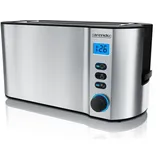 Arendo Toaster, 2 lange Schlitze, für 4 Scheiben, 1500 W, Langschlitz, Brötchenaufsatz, Wärmeisolierendes Gehäuse, Display, silber - Silber