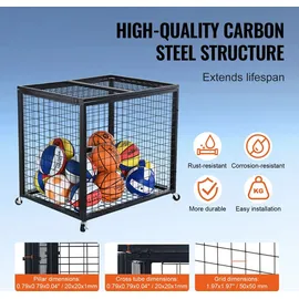 Vevor Ballwagen Rollwagen 850 x 675 x 825 mm Sportbällen, Abschließbarer Basketballkäfig Ballkäfig, Sportausrüstung für den Innen- und Außen...