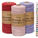 OurTop Premium Makramee Garn 3er Set, 3mm x 100m Macrame Cord Makramee Schnur Makramee Kordel, Garn für DIY Handwerk, Weben Dekoration, Hängepflanze Pflanze Aufhänger(Blush, Lila, Rot)