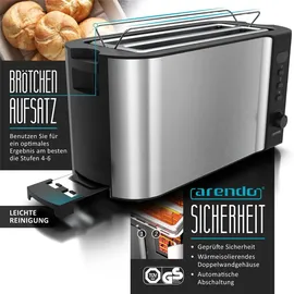 Arendo 3-teiliges Frühstücksset, Wasserkocher 1,5L, Langschlitz Toaster 4-Scheiben , 8er Eierkocher, Silber