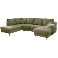 P & B Wohnlandschaft, Olivgrün, Textil, Buche, Uni, 6-Sitzer, Füllung: Schaumstoff, U-Form, 301x200 cm, Made in EU, Typenauswahl, Stoffauswahl, Liegefunktion, seitenverkehrt erhältlich, Schlafen auf Sitzhöhe, Rücken echt, Wohnzimmer, Sofas & Couches, Wohnlandschaften, Wohnlandschaften in U-Form