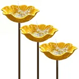 Handgefertigter Blumen-Gartenstecker Aus Metall, Doppelfunktions-Metallblumen-Vogeltränke Und Bestäuber-Wasserstation, Rote Vogelbadschale for Hof, Rasen, Terrasse, Landschaftsdekoration(Yellow,3pcs)