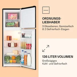 Klarstein Audrey Retro – Gefrierkombination 97l/39l Retro-Look 2 Böden