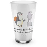 Mr. & Mrs. Panda Glas Pinguin Museum besuchen - Transparent - Geschenk, Latte Macchiato, Sp, Premium Glas, Edles Matt-Design