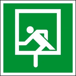 Aufkleber I Rettungszeichen Notausstieg, Folie, selbstklebend, 200x200mm, ASR A1.3, DIN 4844 D-E019