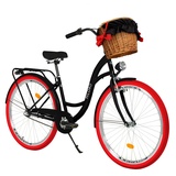 MILORD BIKES Cityrad Milord Komfort Damenfahrrad Weidenkorb 28/26 Zoll, Schwarz-Rot, 3-Gang, 3 Gang, Nabenschaltung schwarz