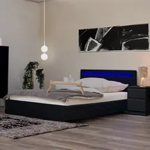 Home Deluxe - Led Bett Nube - Schwarz, 140 x 200 cm - inkl. Matratze, Lattenrost und Schubladen I Polsterbett Design Bett inkl. Beleuchtung - Schwarz