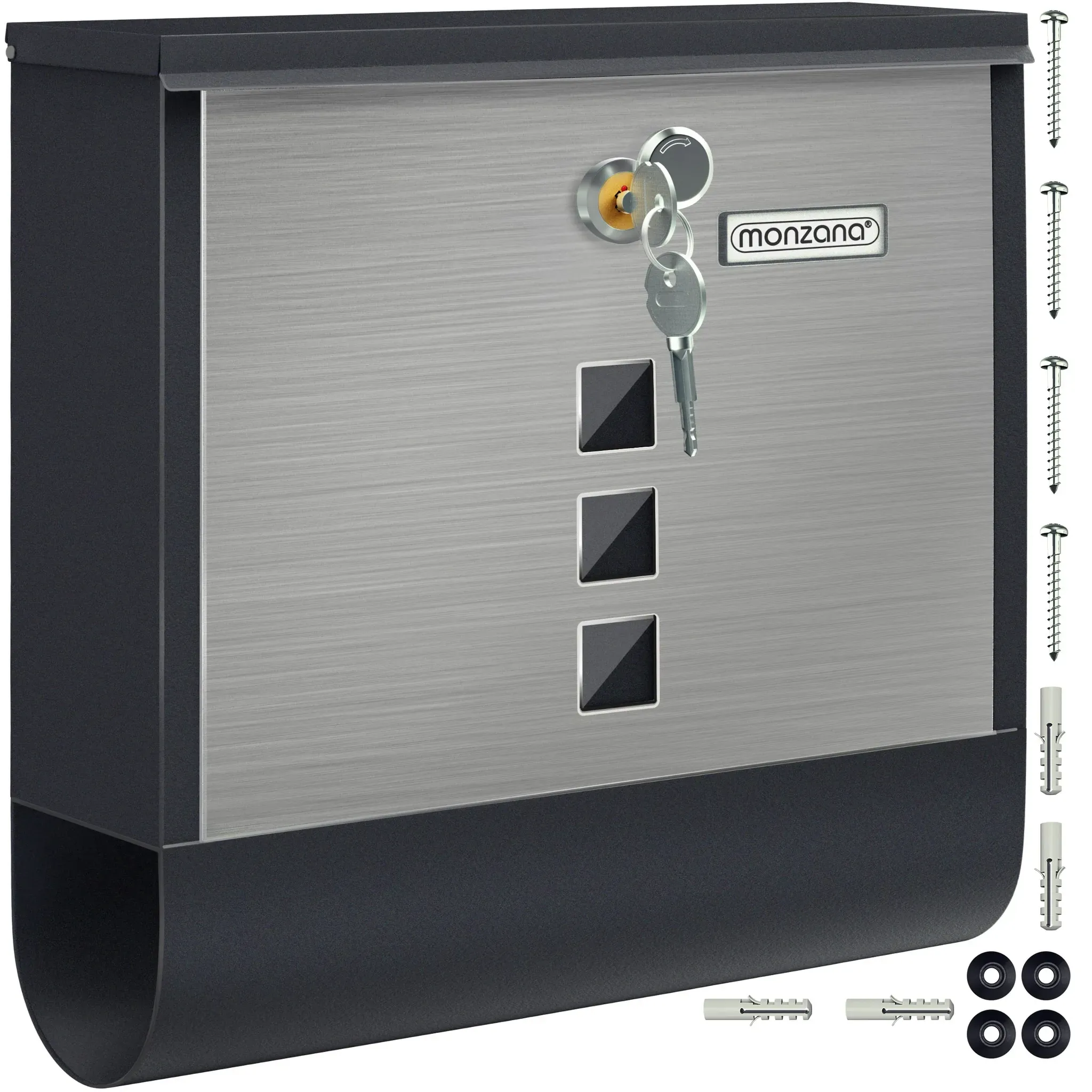 MONZANA® Design Briefkasten Edelstahl mit Zeitungsfach