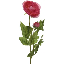 Ranunkel mit Blüte und Knospe am Stiel - Kunstblume - H: 57cm - rot